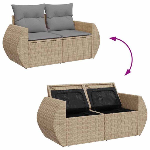 6 részes bézs polyrattan kerti ülőgarnitúra párnával