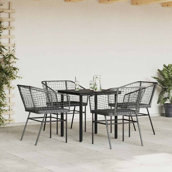 5 részes fekete polyrattan üveg kerti étkezőgarnitúra párnákkal