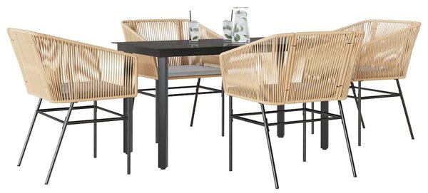 5 észes barna polyrattan üveg kerti étkezőgarnitúra párnával
