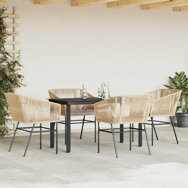 5 észes barna polyrattan üveg kerti étkezőgarnitúra párnával