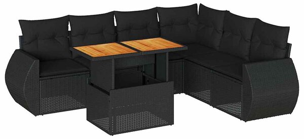 7 részes fekete polyrattan kerti ülőgarnitúra párnával