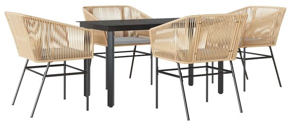 5 észes barna polyrattan üveg kerti étkezőgarnitúra párnával