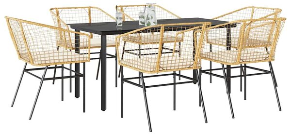 7 észes barna polyrattan üveg kerti étkezőgarnitúra párnával