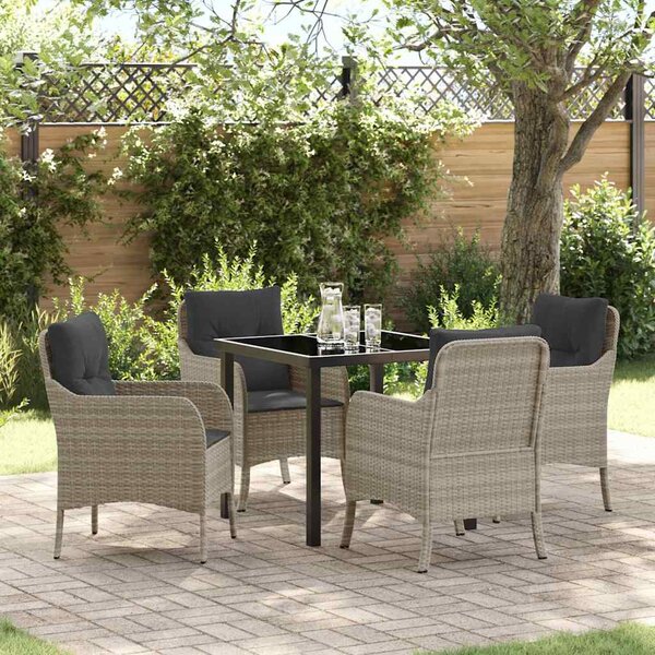 Kert étkező szett párnával 5 pcs Világosszürke polirattan
