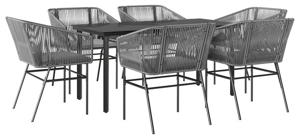 7 részes szürke polyrattan üveg kerti étkezőgarnitúra párnával