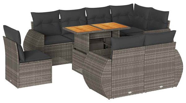 9 részes szürke polyrattan kerti ülőgarnitúra párnákkal