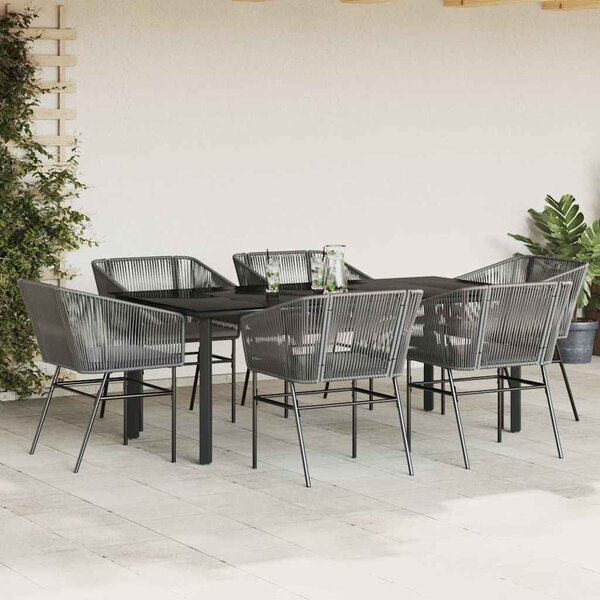 7 részes szürke polyrattan üveg kerti étkezőgarnitúra párnával