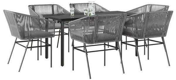 7 részes szürke polyrattan üveg kerti étkezőgarnitúra párnával