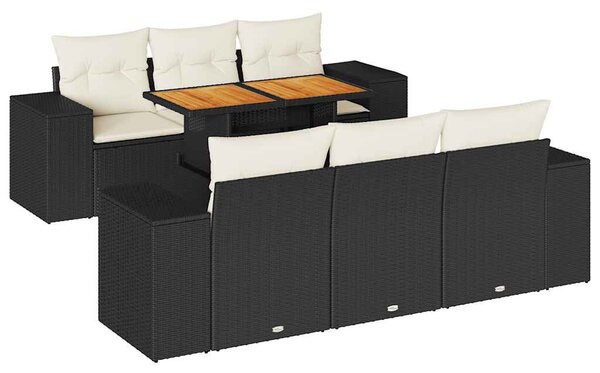 7 részes fekete polyrattan kerti ülőgarnitúra párnával