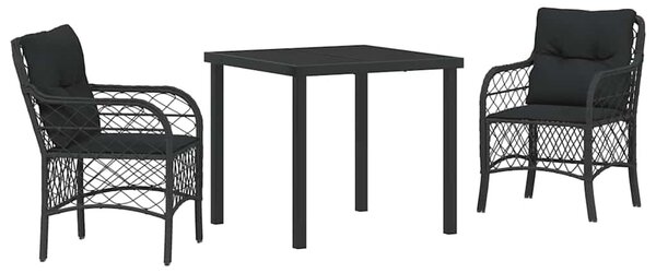 Kert étkező szett párnával 3 pcs Fekete polirattan