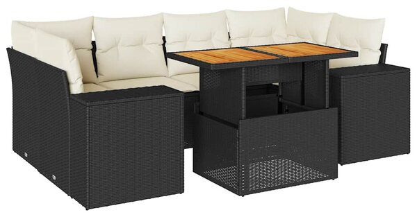 7 részes fekete polyrattan kerti ülőgarnitúra párnával
