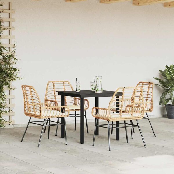 5 észes barna polyrattan üveg kerti étkezőgarnitúra párnával