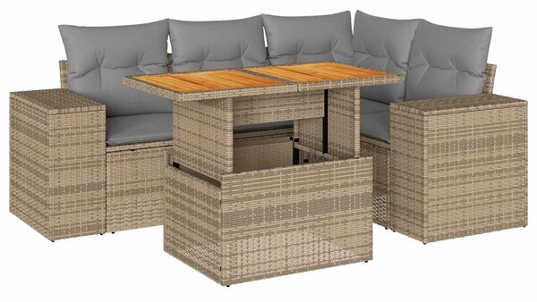 5 részes bézs polyrattan kerti ülőgarnitúra párnákkal