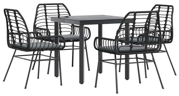 5 részes fekete polyrattan üveg kerti étkezőgarnitúra párnákkal