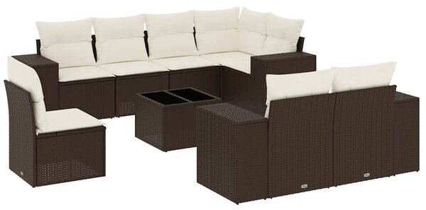 9 részes barna polyrattan kerti ülőgarnitúra párnákkal