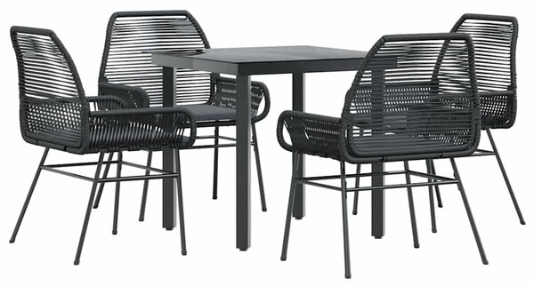 5 részes fekete polyrattan üveg kerti étkezőgarnitúra párnákkal