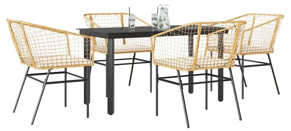 5 észes barna polyrattan üveg kerti étkezőgarnitúra párnával