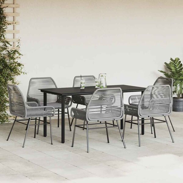7 részes szürke polyrattan üveg kerti étkezőgarnitúra párnával