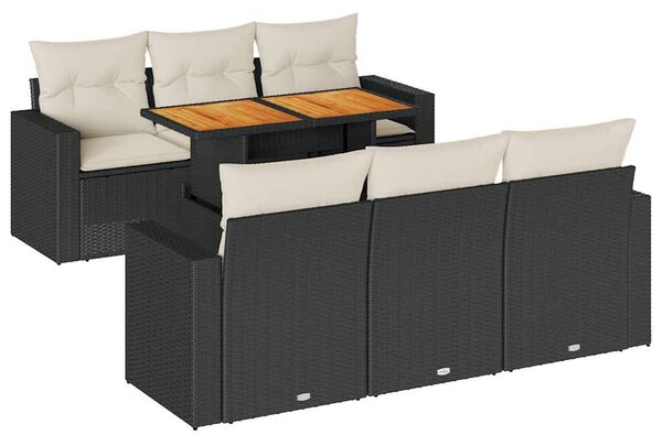 7 részes fekete polyrattan kerti ülőgarnitúra párnával