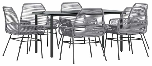 7 részes szürke polyrattan üveg kerti étkezőgarnitúra párnával