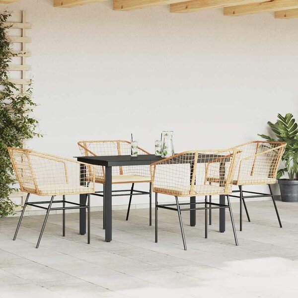 5 észes barna polyrattan üveg kerti étkezőgarnitúra párnával