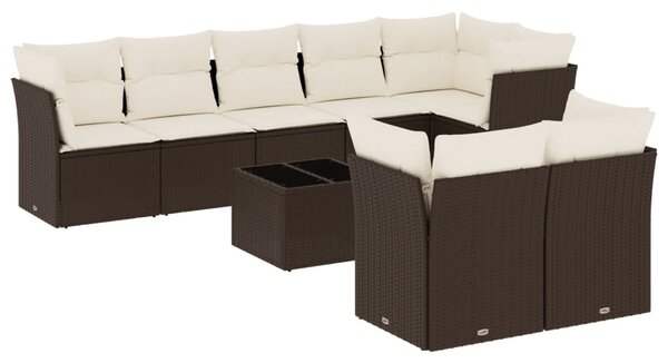 9 részes barna polyrattan kerti ülőgarnitúra párnákkal