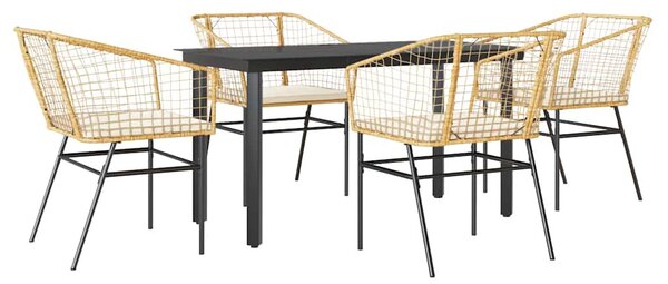 5 észes barna polyrattan üveg kerti étkezőgarnitúra párnával