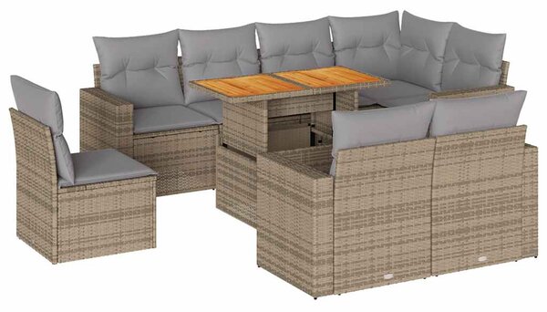 9 részes bézs polyrattan kerti ülőgarnitúra párnákkal