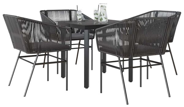5 részes fekete polyrattan üveg kerti étkezőgarnitúra párnákkal