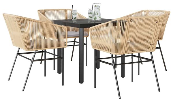 5 észes barna polyrattan üveg kerti étkezőgarnitúra párnával