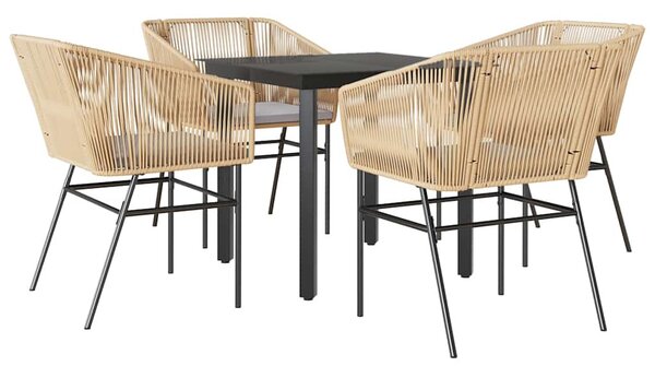 5 észes barna polyrattan üveg kerti étkezőgarnitúra párnával