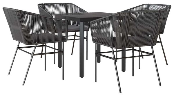 5 részes fekete polyrattan üveg kerti étkezőgarnitúra párnákkal