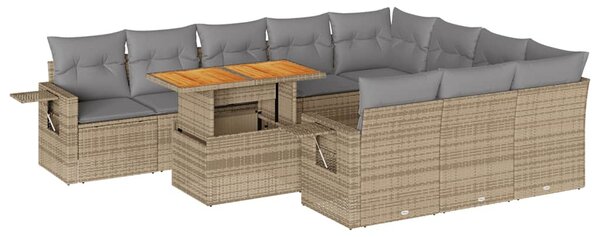 11 részes bézs polyrattan kerti ülőgarnitúra párnákkal