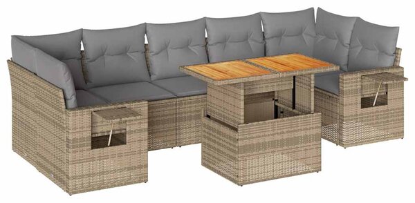 8 részes bézs polyrattan kerti ülőgarnitúra párnával