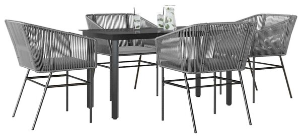 5 részes szürke polyrattan üveg kerti étkezőgarnitúra párnával