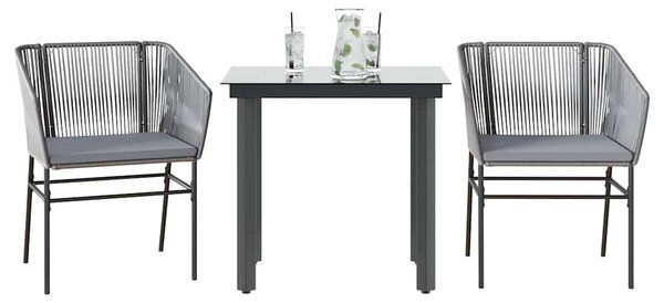 3 részes szürke polyrattan üveg kerti étkezőgarnitúra párnával