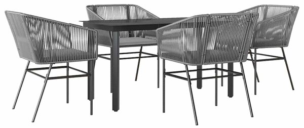 5 részes szürke polyrattan üveg kerti étkezőgarnitúra párnával