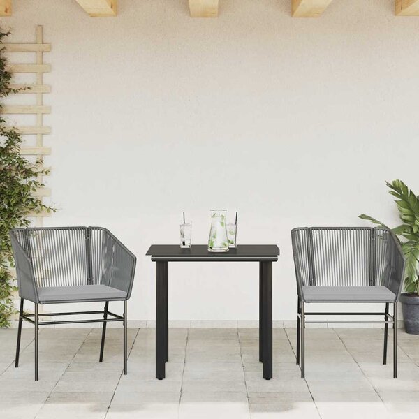 3 részes szürke polyrattan üveg kerti étkezőgarnitúra párnával