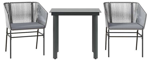3 részes szürke polyrattan üveg kerti étkezőgarnitúra párnával