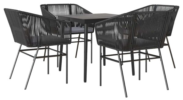 5 részes fekete polyrattan üveg kerti étkezőgarnitúra párnákkal