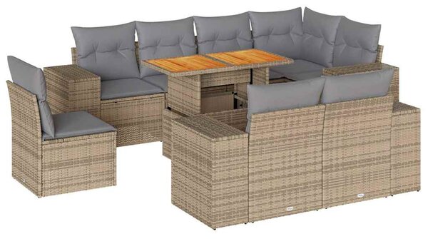 9 részes bézs polyrattan kerti ülőgarnitúra párnákkal