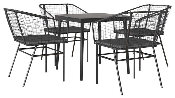 5 részes fekete polyrattan üveg kerti étkezőgarnitúra párnákkal