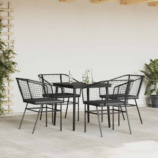 5 részes fekete polyrattan üveg kerti étkezőgarnitúra párnákkal