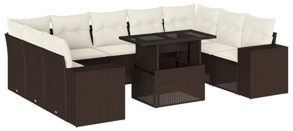 10 részes barna polyrattan kerti ülőgarnitúra párnákkal