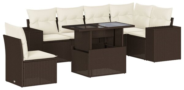 7 részes barna polyrattan kerti ülőgarnitúra párnákkal