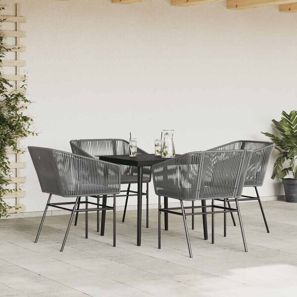 5 részes szürke polyrattan üveg kerti étkezőgarnitúra párnával