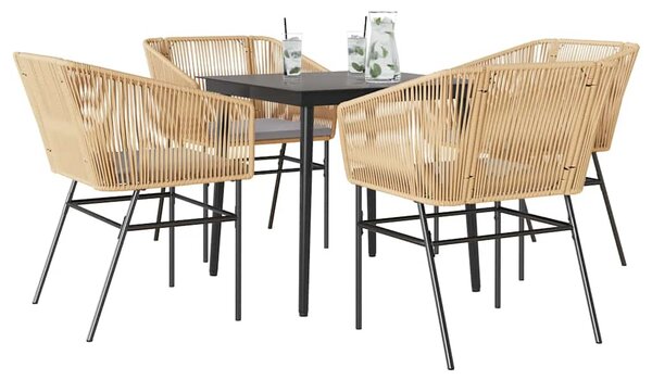 5 észes barna polyrattan üveg kerti étkezőgarnitúra párnával