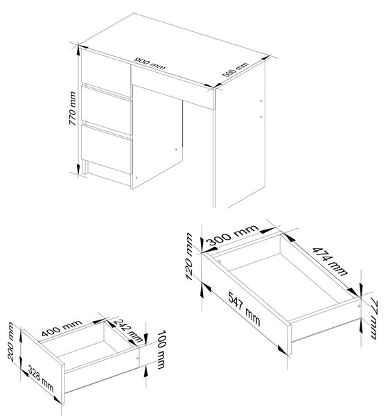 AKORD CLP A-7 Számítógépasztal Laminált Fehér-Sonoma Balkezes