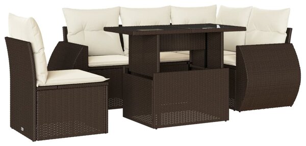 6 részes barna polyrattan kerti ülőgarnitúra párnával