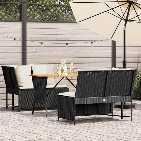 3 részes fekete polyrattan kerti ülőgarnitúra párnával
